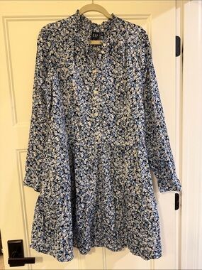 GAP Navy and White Floral Button-Up Tiered Dress